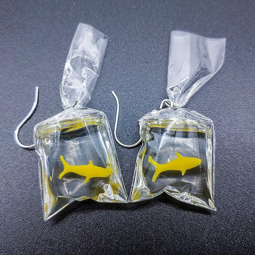 Cute Yellow Fish in Water Bag Fish Tank Earrings